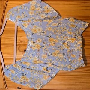 Hippie Rose Floral Button-Down Top in Blue and Yellow